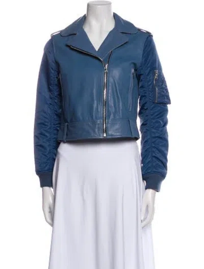 Pre-owned Sandro Faux Leather Biker Jacket In Blue