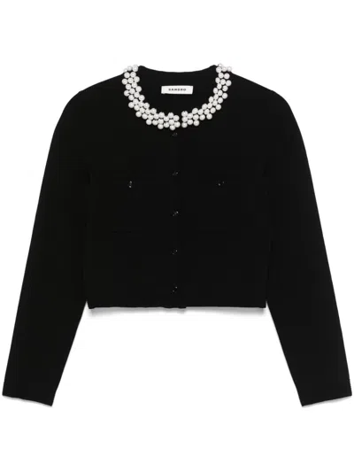 Sandro Faux-pearl Embellished Cardigan In Black