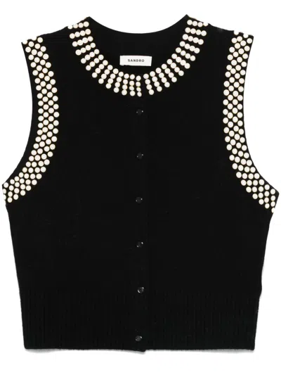 Sandro Faux-pearl Vest In 黑色