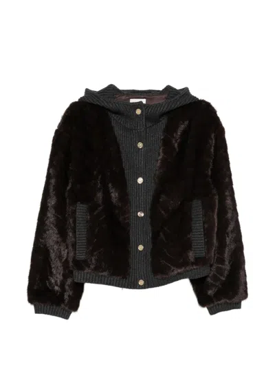 Sandro Theodore Faux Fur Ribbed Trim Jacket In Brown