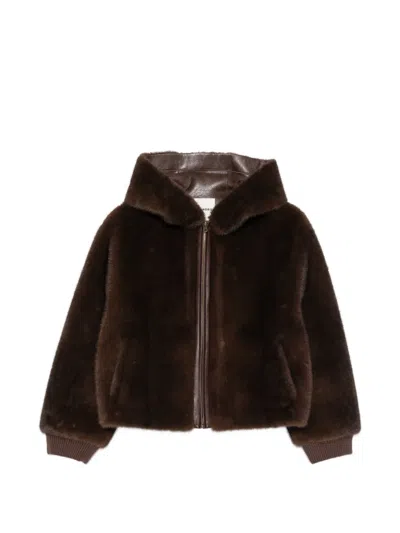 Sandro Montgomery Hooded Faux Fur Jacket In Brown