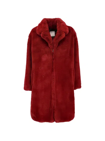 Pre-owned Sandro Faux-fur Single Breasted Coat In Red