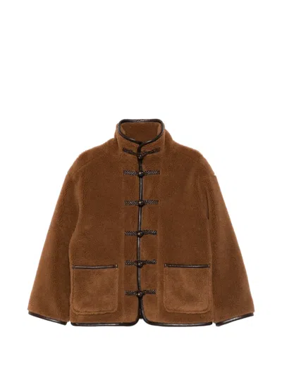 Sandro Faux-fur Toggle-fastening Jacket In Brown
