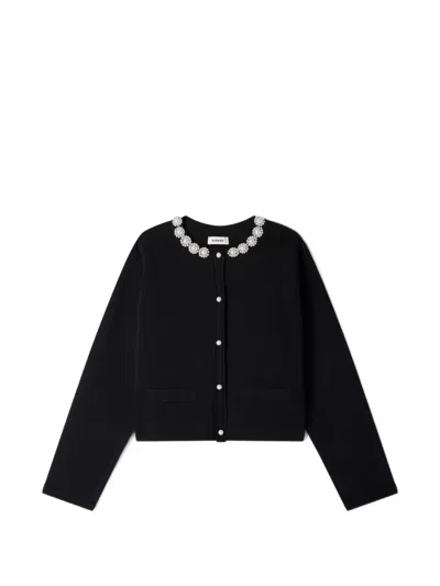Sandro Faux-pearl Embellished Cropped Cardigan In Black