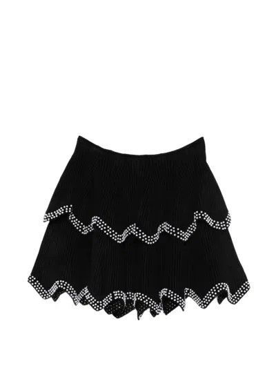 Sandro Faux-pearl Embellished Tiered Mini Skirt In Black