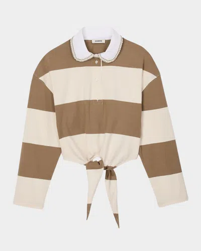 Sandro Federica Striped Rugby Shirt In Beige