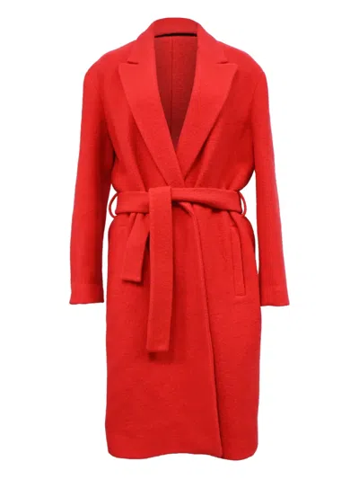Pre-owned Sandro Felted Belted Coat In Red