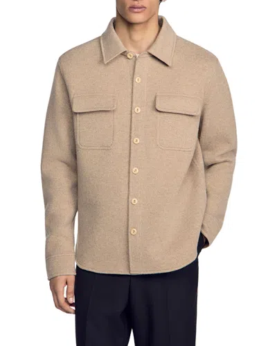 Sandro Felted Wool Pocket Shirt In Neutral
