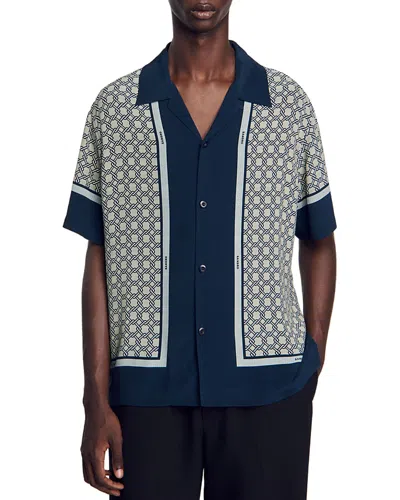 Sandro Fence Short Sleeve Shirt In Dark Blue