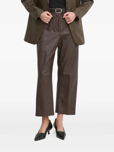 Sandro Ferrone Button-fastening Leather Effect Trousers In Brown