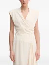Sandro Ferrone Draped Shoulder-padded Midi Dress In Neutral