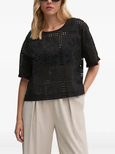 Sandro Ferrone Eyelet-embroidered Short-sleeve Blouse In Black