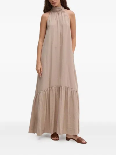 Sandro Ferrone High-neck Tiered Maxi Dress In Brown