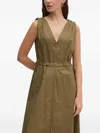 Sandro Ferrone V-neck Drawstring Maxi Dress In Green
