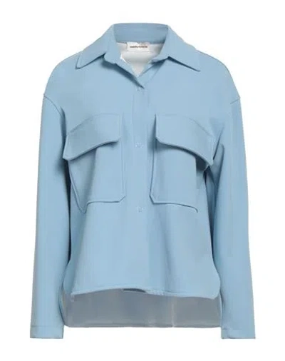 Sandro Ferrone Woman Shirt Sky Blue Size L Polyester, Viscose, Elastane, Polyurethane