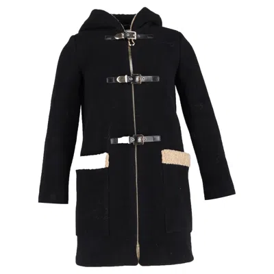 Sandro Figuier Hooded Coat In Black Wool