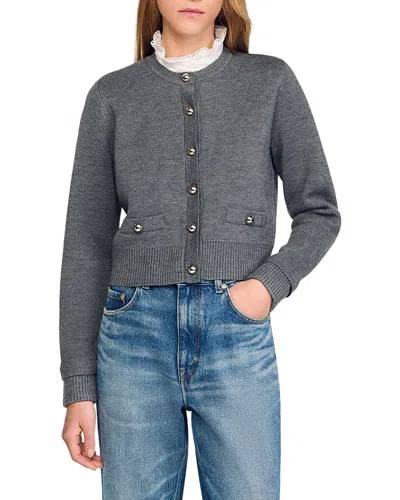 Sandro Fine Knit Cardigan In Gray