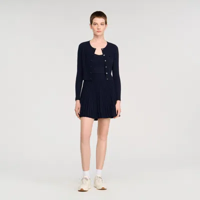 Sandro Fine Knit Cardigan In Blue