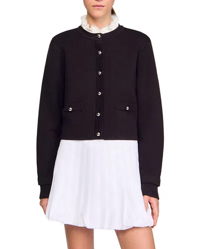 Sandro Fine Knit Cardigan In Black