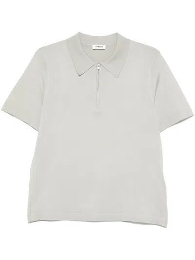 Sandro Fine-knit Polo Shirt In Grey