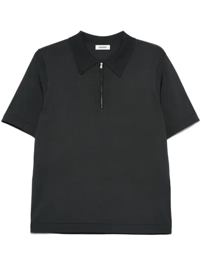 Sandro Fine-knit Polo Shirt In Grey