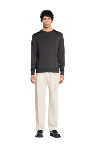 Sandro Fine Knit Sweater In Dark Kaki.