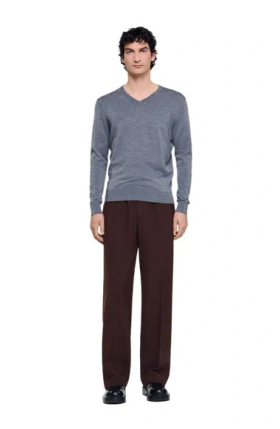 Sandro Fine Wool Sweater In Gray