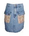 Sandro Fiorina Tweed-paneled Denim Skirt In Blue Cotton In Blue