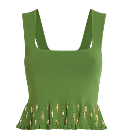 Sandro Womens Verts Fish-embellished Square-neck Knitted Top In Green