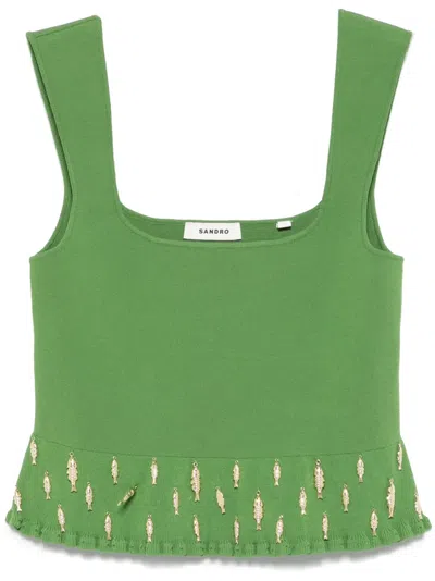 Sandro Fish-pendants Embellished Top In Green