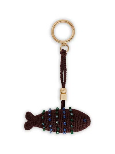 Sandro Fish-shape Crochet Bag Charm In Brown