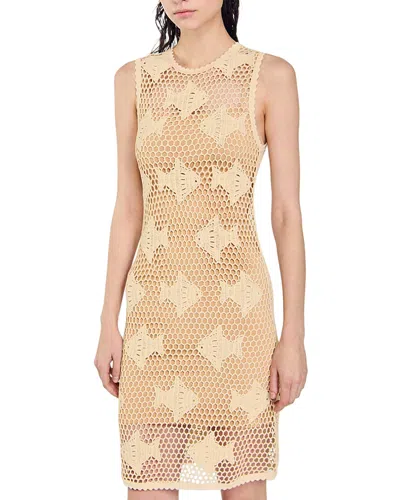 Sandro Womens Naturels Fish-motif Open-weave Knitted Midi Dress