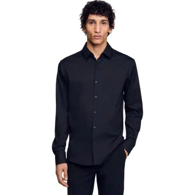 Sandro Fitted Stretch Cotton Shirt In Black