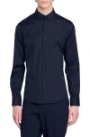 Sandro Seamless Stretch Button Up Shirt In Navy Blue