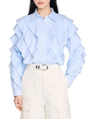 Sandro Flamenco Ruffled Shirt In Blue