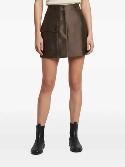 Pre-owned Sandro Flap-pocket Mini Skirt In Brown