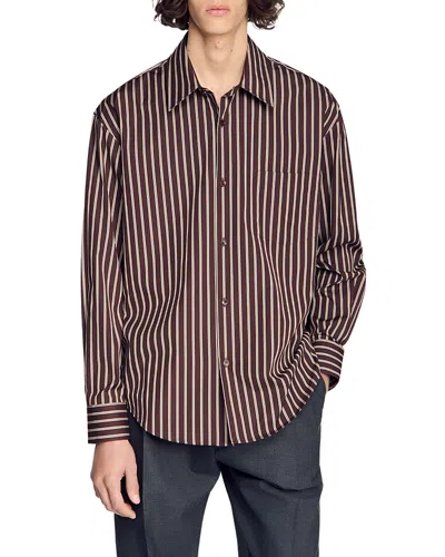 Sandro Flared Fit Stripe Cotton Shirt In Brown