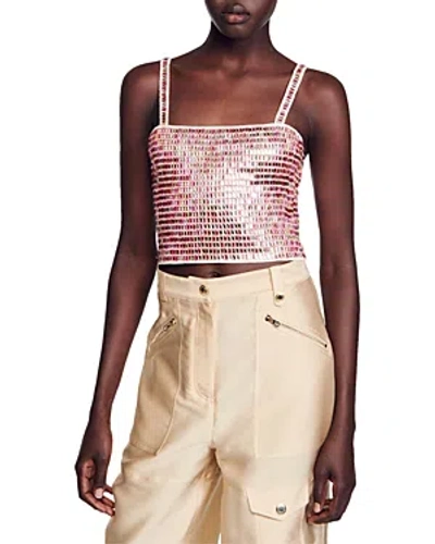 Sandro Flashy Crop Top In Pink