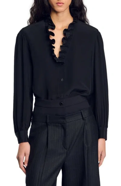 Sandro Li Silk Shirt In Black