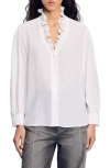 Sandro Floaty Silk Shirt In White