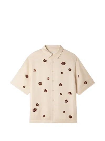 Sandro Flocked Floral-print Shirt In Neutral