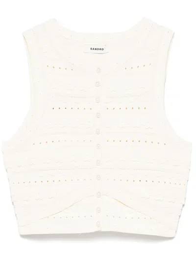 Sandro Floral-appliqué Vest In Neutrals