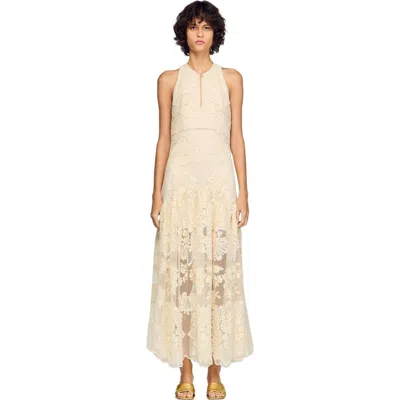 Sandro Floral Cotton Guipure Maxi Dress In Neutral