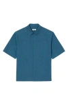 Sandro Floral Cotton Short Sleeve Button-up Shirt In Blue