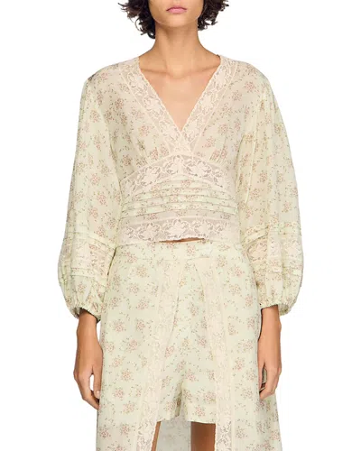 Sandro Floral Crop Top In Neutral