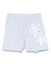 Sandro Womens Bleus Flower-embroidered Striped Stretch-cotton Shorts