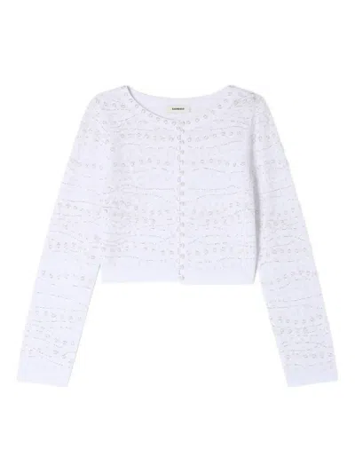 Sandro Floral-embellished Knit Cardigan In White