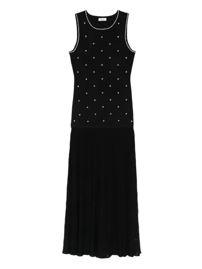 Sandro Womens Black Rhinestone-embellished Sleeveless Knitted Maxi Dress In Multi