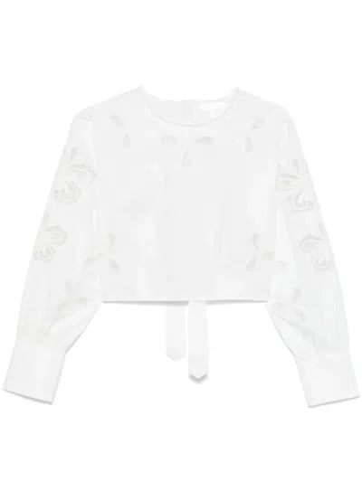 Sandro Floral-embroidered Blouse In White