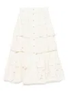 Sandro Womens Naturels Floral-pattern Tiered-hem Lace Midi Skirt In Neutrals